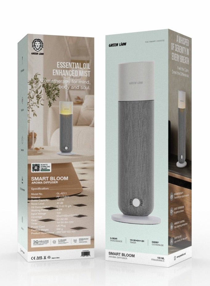 GREEN LION Smart Bloom Aroma Diffuser 120ml with Wide Ranging Coverage & 3-Gear Fragrance / Humidifier / Rotary Knob / Soft Fabric / Plug-In Use / Aromatherapy / Ambient Lighting / Automatic Incense Sprayer / Quiet Operation / 0.72 g/h Oil Consumption - Grey - Image 4