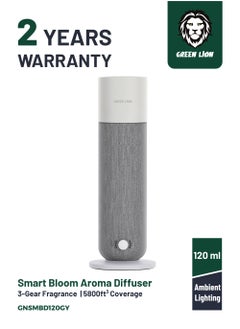 GREEN LION Smart Bloom Aroma Diffuser 120ml with Wide Ranging Coverage & 3-Gear Fragrance / Humidifier / Rotary Knob / Soft Fabric / Plug-In Use / Aromatherapy / Ambient Lighting / Automatic Incense Sprayer / Quiet Operation / 0.72 g/h Oil Consumption - Grey  - Image 1