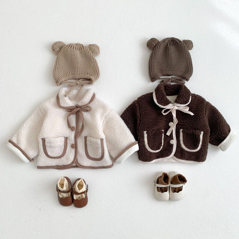 Korean Toddler Cotton Coat 2021 Winter Plush Warm Jacket Brown  - Image 4