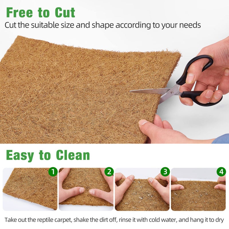 ZeeDix 10 Pcs Reptile Carpet, 12X12 inch Natural Coconut Fiber Liner Mat Flooring Accessories for Reptile Tank - Bearded Dragon Tortoise Lizard Turtle Snake Leopard Gecko Substrate Bedding - Image 5