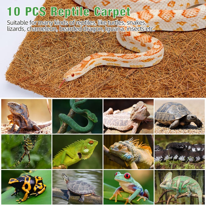 ZeeDix 10 Pcs Reptile Carpet, 12X12 inch Natural Coconut Fiber Liner Mat Flooring Accessories for Reptile Tank - Bearded Dragon Tortoise Lizard Turtle Snake Leopard Gecko Substrate Bedding - Image 4