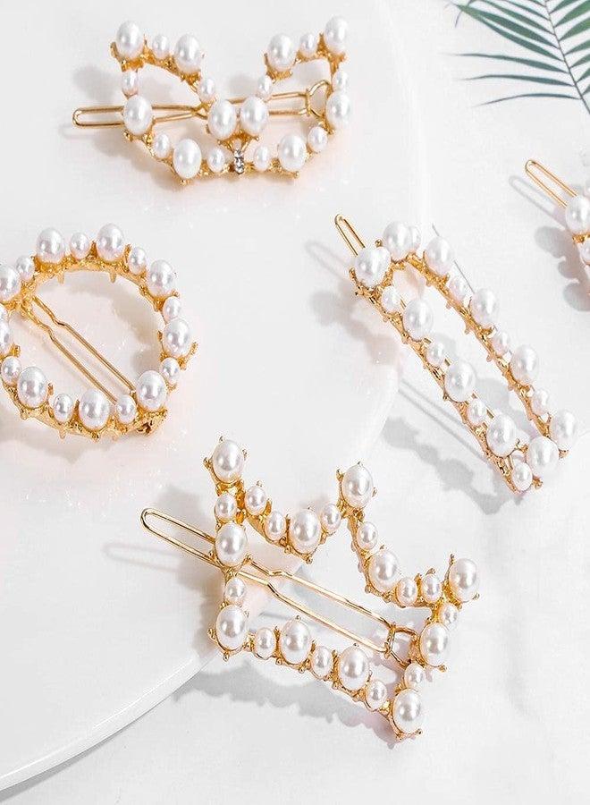 Glamyou Korean Style Gold Metal Pearl Geometric Stone Lock Hair Pins Hair Clip Hair Accessories Jewellery for Women And Girls (Pack of 6 Pcs) C1 - Image 2