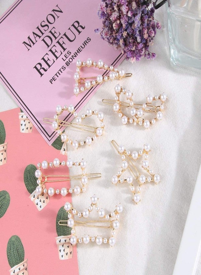 Glamyou Korean Style Gold Metal Pearl Geometric Stone Lock Hair Pins Hair Clip Hair Accessories Jewellery for Women And Girls (Pack of 6 Pcs) C1 - Image 4