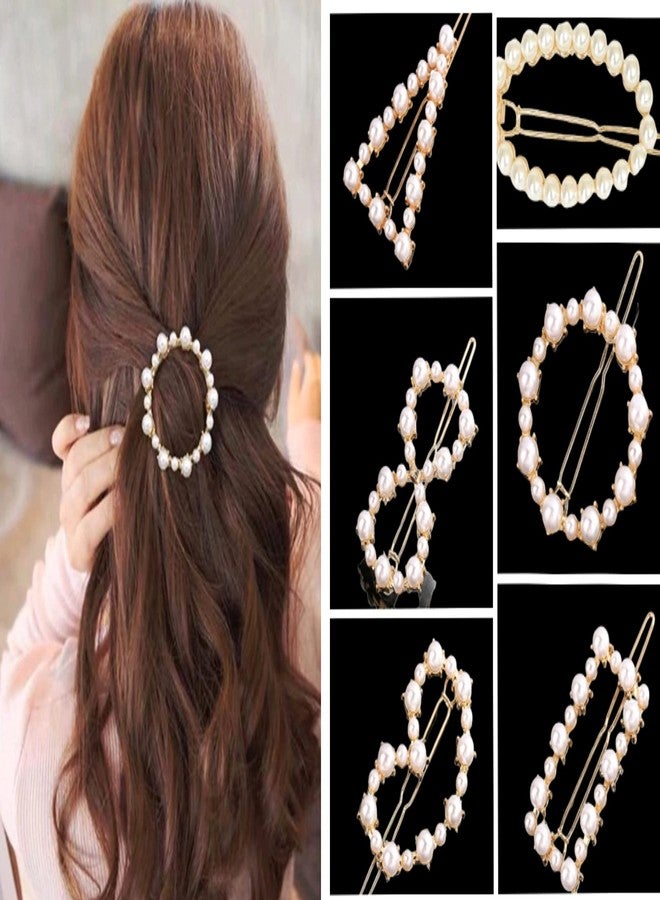 Glamyou Korean Style Gold Metal Pearl Geometric Stone Lock Hair Pins Hair Clip Hair Accessories Jewellery for Women And Girls (Pack of 6 Pcs) C1 - Image 1