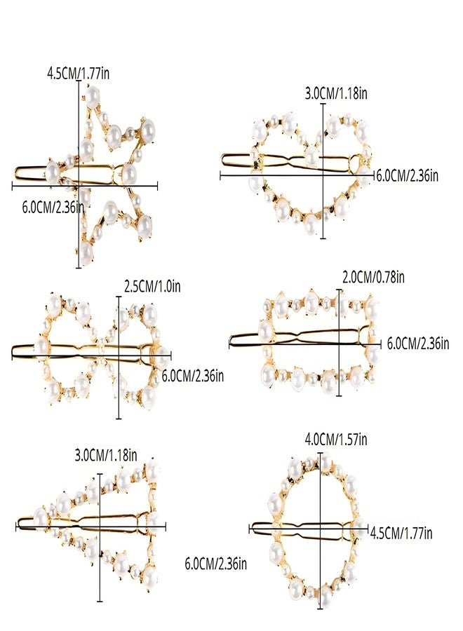 Glamyou Korean Style Gold Metal Pearl Geometric Stone Lock Hair Pins Hair Clip Hair Accessories Jewellery for Women And Girls (Pack of 6 Pcs) C1 - Image 3