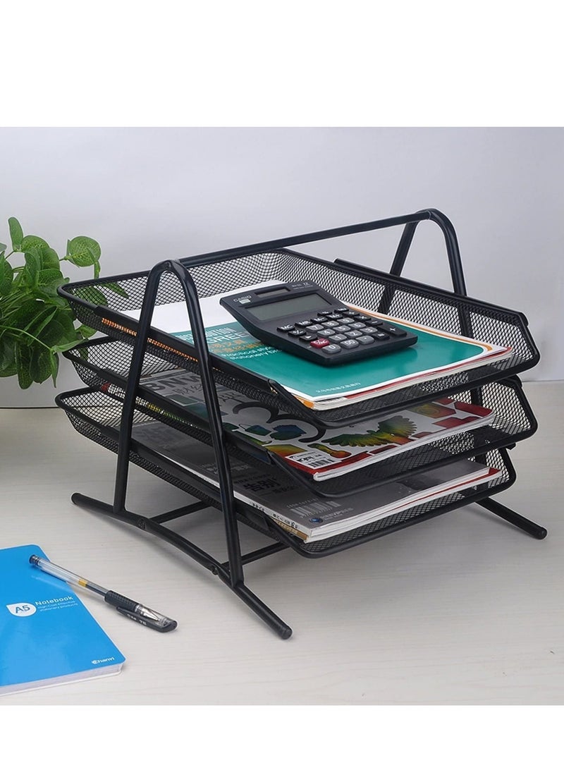 ELTRAZONE Metal Mesh 3 Tier Desk Organizer File Tray for Documents, Letters, Magazine, Newspaper for Office (Black Color) - Image 4