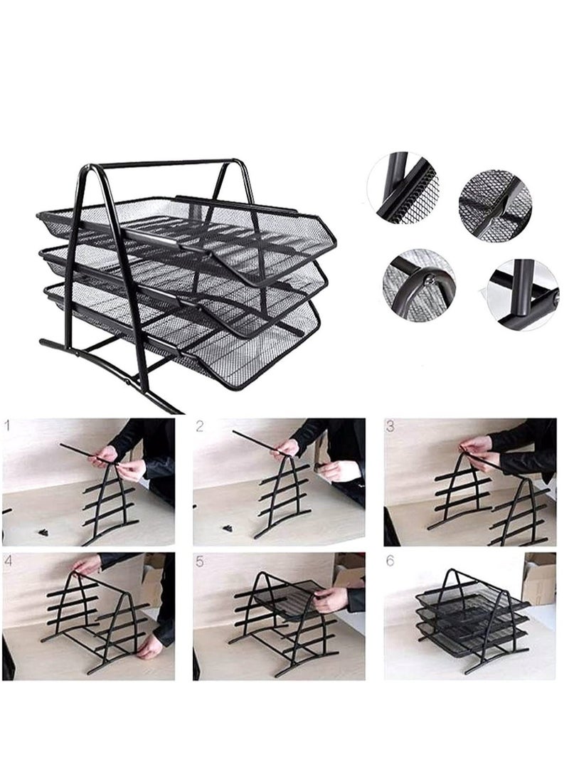 ELTRAZONE Metal Mesh 3 Tier Desk Organizer File Tray for Documents, Letters, Magazine, Newspaper for Office (Black Color) - Image 2