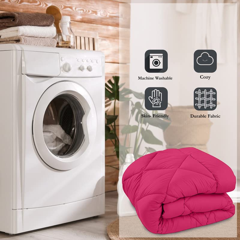 CHICERY Microfiber Reversible Solid Extra Comfort & Soft Comforter||Blanket Double Bed 250 GSM Ultra Soft Comforter for Winter-Pink Green-Pack of 1 - Image 4