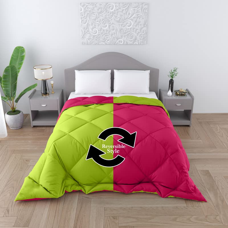 CHICERY Microfiber Reversible Solid Extra Comfort & Soft Comforter||Blanket Double Bed 250 GSM Ultra Soft Comforter for Winter-Pink Green-Pack of 1 - Image 1