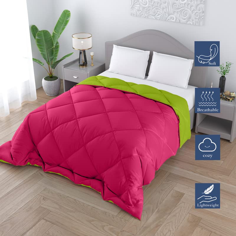 CHICERY Microfiber Reversible Solid Extra Comfort & Soft Comforter||Blanket Double Bed 250 GSM Ultra Soft Comforter for Winter-Pink Green-Pack of 1 - Image 2