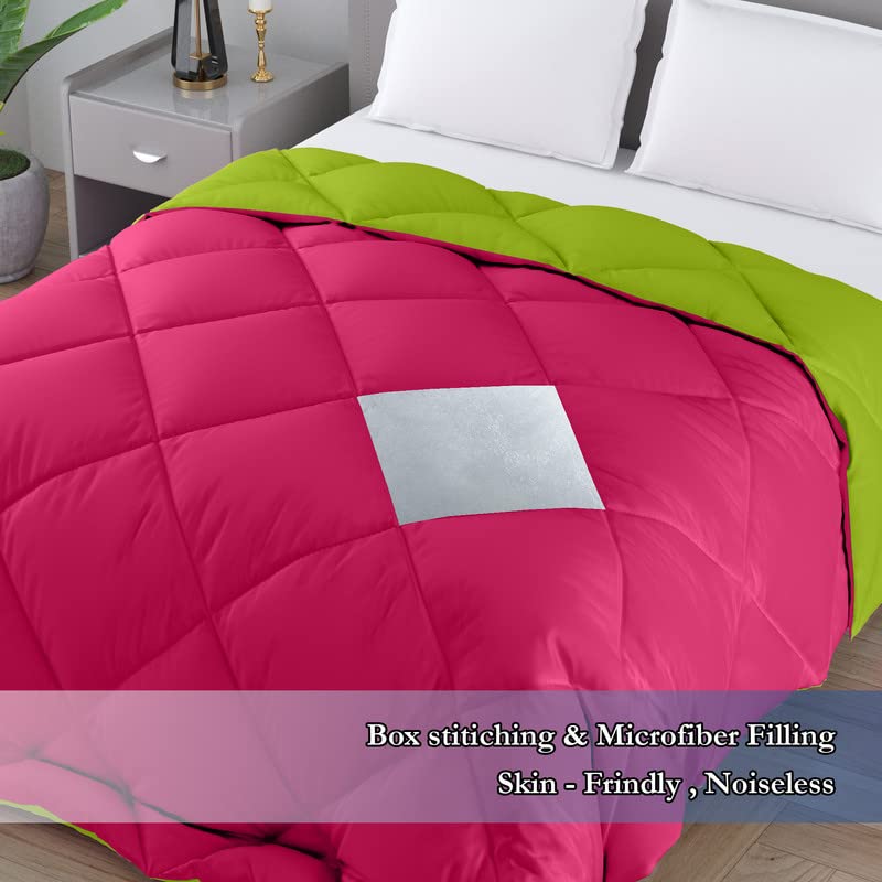 CHICERY Microfiber Reversible Solid Extra Comfort & Soft Comforter||Blanket Double Bed 250 GSM Ultra Soft Comforter for Winter-Pink Green-Pack of 1 - Image 3