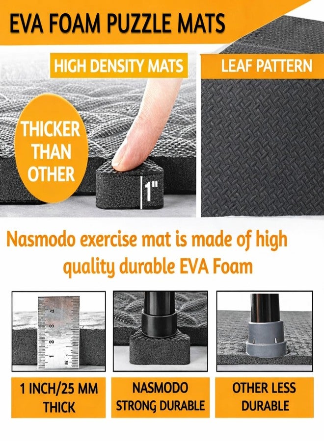 Nasmodo 8 Pcs,25mm Gym Floor mat Rubber for Heavy Workout Puzzle Floor mat for Home Exercise, Gym Equipment mat Interlocking Eva Foam Flooring Rubber Tiles Yoga, Kids Gym Mat for Floor(Black) - Image 2