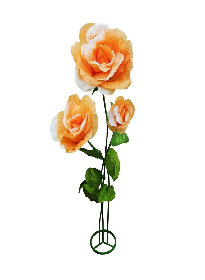 asdfg 3PCS Giant Fake Flowers Realistic Waterproof - 3D Artificial Flower Durable Easy Maintenance Perfect for Home Garden Weddings Events Christmas Graduation Party Decorations (3PCS-Roses-Orange) - Image 1