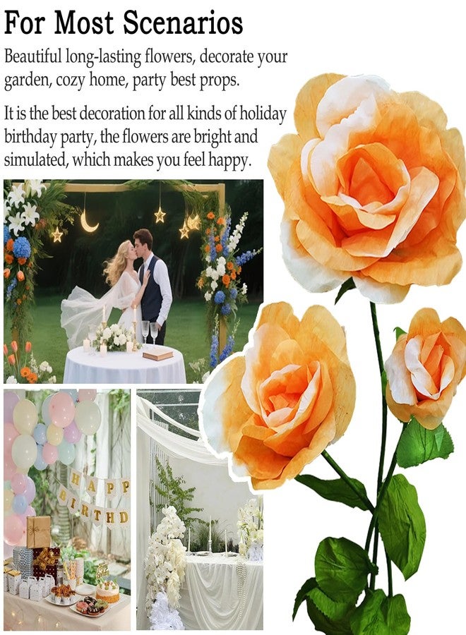 asdfg 3PCS Giant Fake Flowers Realistic Waterproof - 3D Artificial Flower Durable Easy Maintenance Perfect for Home Garden Weddings Events Christmas Graduation Party Decorations (3PCS-Roses-Orange) - Image 3
