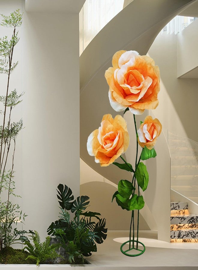 asdfg 3PCS Giant Fake Flowers Realistic Waterproof - 3D Artificial Flower Durable Easy Maintenance Perfect for Home Garden Weddings Events Christmas Graduation Party Decorations (3PCS-Roses-Orange) - Image 2