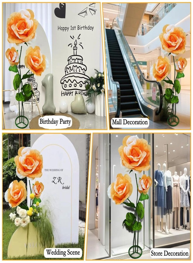 asdfg 3PCS Giant Fake Flowers Realistic Waterproof - 3D Artificial Flower Durable Easy Maintenance Perfect for Home Garden Weddings Events Christmas Graduation Party Decorations (3PCS-Roses-Orange) - Image 4