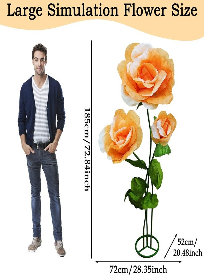 asdfg 3PCS Giant Fake Flowers Realistic Waterproof - 3D Artificial Flower Durable Easy Maintenance Perfect for Home Garden Weddings Events Christmas Graduation Party Decorations (3PCS-Roses-Orange) - Image 5