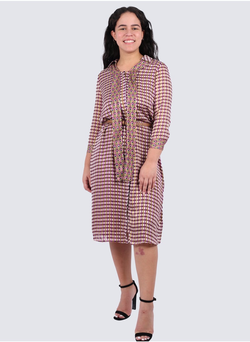 VERO MODA - Women's Geometric Printed Shirt Midi Dress With Cut Outs in Biscuit - Image 1