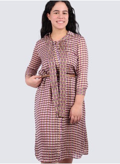 Women's Geometric Printed Shirt Midi Dress With Cut Outs in Biscuit