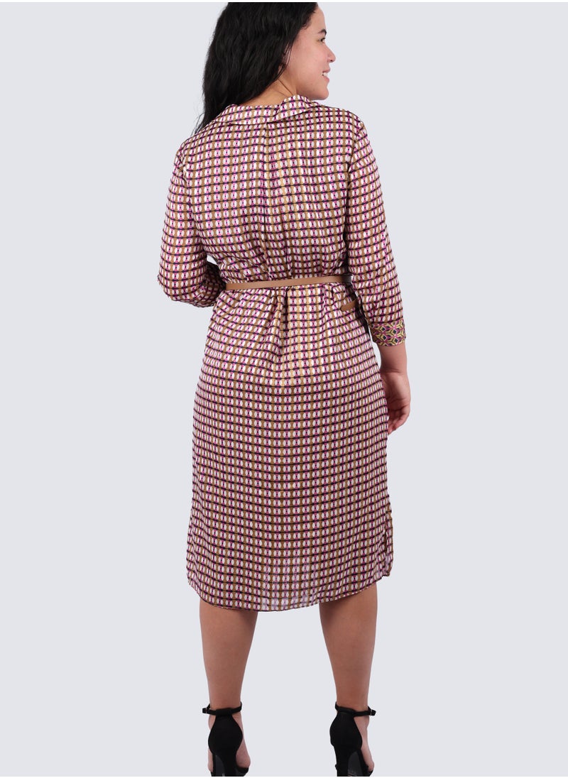 VERO MODA - Women's Geometric Printed Shirt Midi Dress With Cut Outs in Biscuit - Image 1