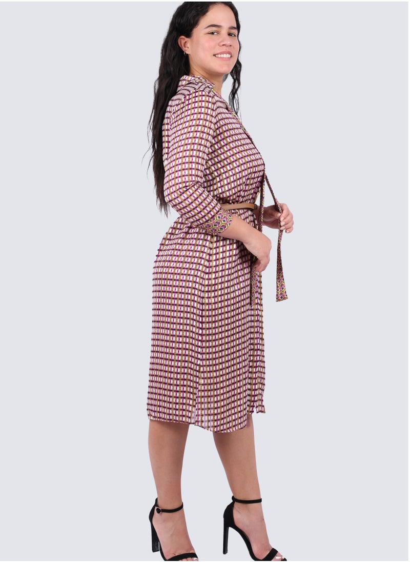 VERO MODA - Women's Geometric Printed Shirt Midi Dress With Cut Outs in Biscuit - Image 1
