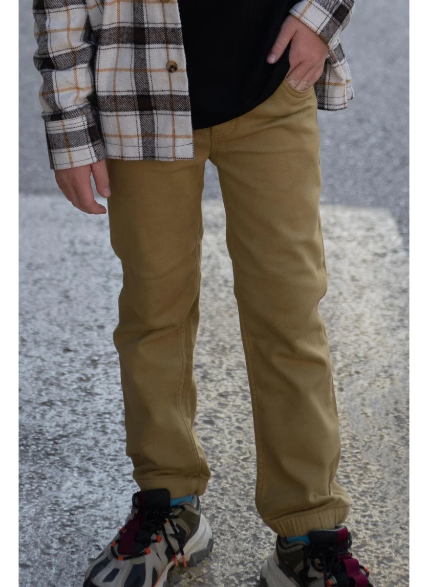 Breeze Boy's Trousers with Lace-up Elastic Waist Legs, Age 6-10, Khaki Green