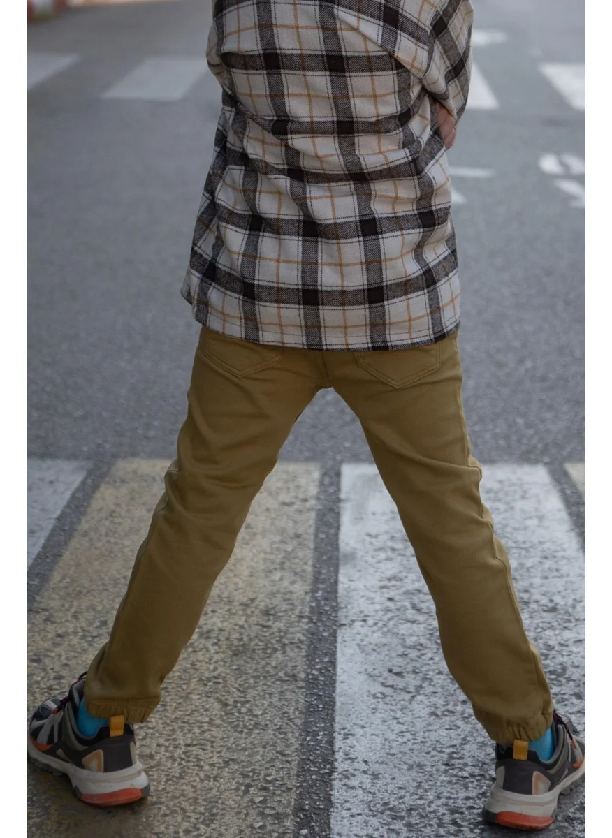 Breeze Boy's Trousers with Lace-up Elastic Waist Legs, Age 6-10, Khaki Green