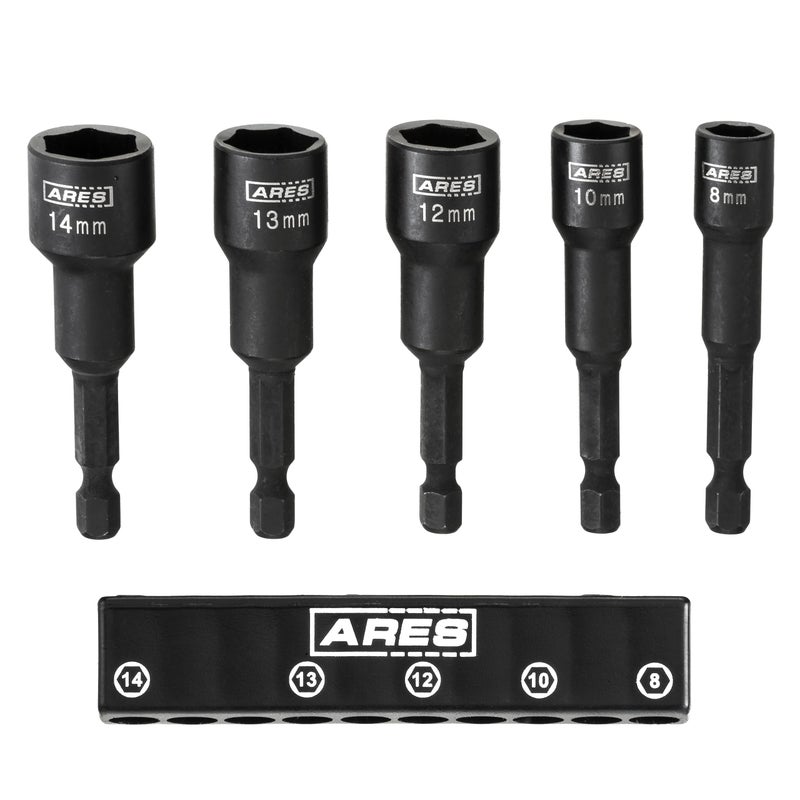 ARES 70029 Metric Impact Magnetic Nut Driver Set 2 12Inch Impact Grade Nut Setter with Industrial Strength Magnet