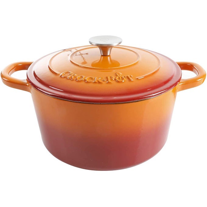 CROCKPOT ARTISAN ROUND ENAMELED CAST IRON DUTCH OVEN 5QUART SUNSET ORANGE