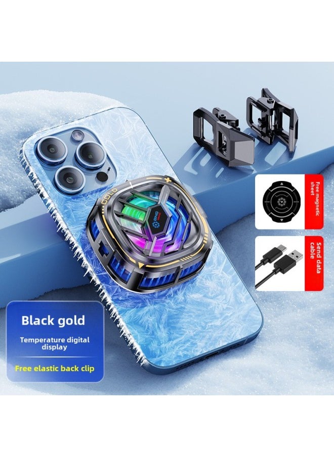 Generic The X76 Mobile Phone Radiator Digital Display Three-gear Adjustment Semiconductor Frozen Refrigeration Hand Tour Live Fast Cooling-Color:X76 Digital Display (black And Gold)  - Image 1