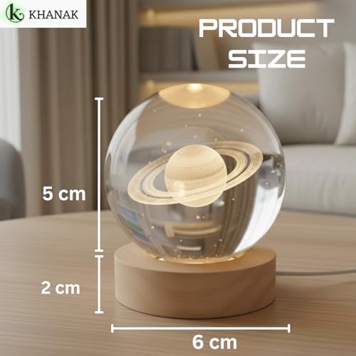 KHANAK Universe Crystal Ball Night Light,3D Glass Ball Night LED Lamp with Woodern Base,Colorful LED Wooden Crystal Ball for Home Decoration Birthday Gift (Saturn) - Image 2