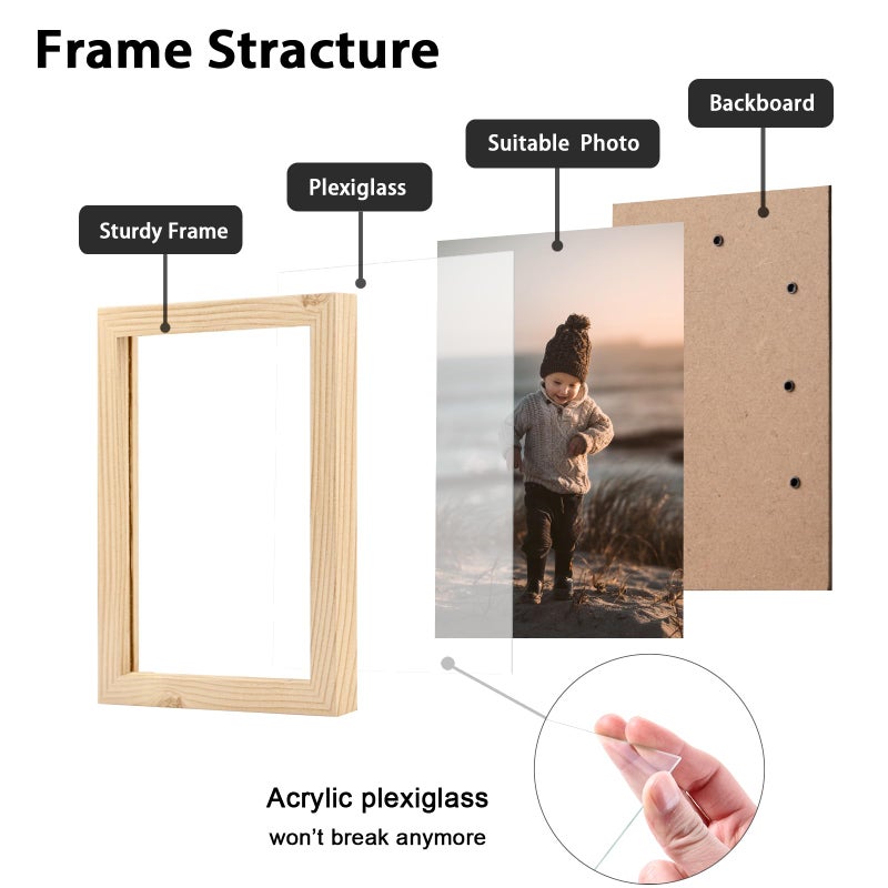KINLINK 4x6 Picture Frames  Wood Grain Photo Frames with Plexiglass for Table Top and Wall Mounting  Composite Wood Picture Frames for Horizontal or Vertical Display - Image 2