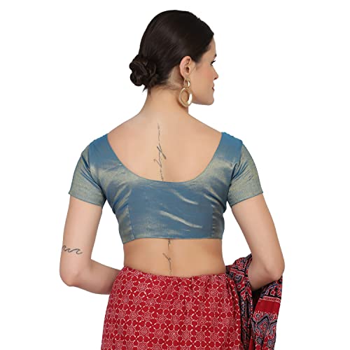 JISB Women's Poly Cotton Short Sleeve Saree Blouse (NNB190_Blue_36) - Image 4