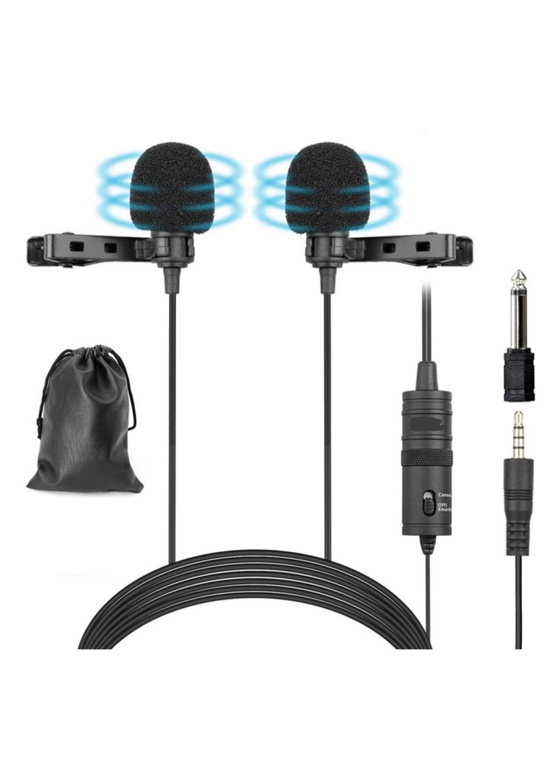 Generic - Dual Lavalier Lapel Microphone – Omnidirectional Condenser Mic with Hands-Free Clip and 1/8" Stereo Jack for DSLR, iPhone & Android Devices - Image 1