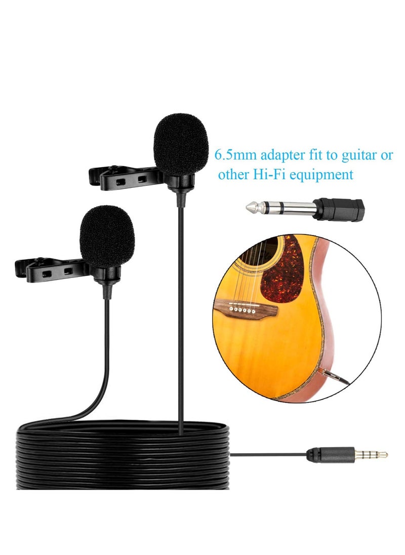 Generic - Dual Lavalier Lapel Microphone – Omnidirectional Condenser Mic with Hands-Free Clip and 1/8" Stereo Jack for DSLR, iPhone & Android Devices - Image 1