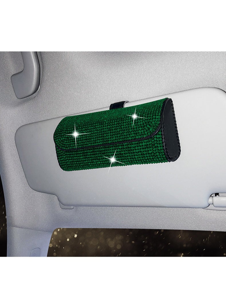 Bling Rhinestone Car Sunglasses Holder, Crystal-Encrusted Glasses Storage Case for Car Sun Visor, Universal Auto Eyeglasses Organizer Box