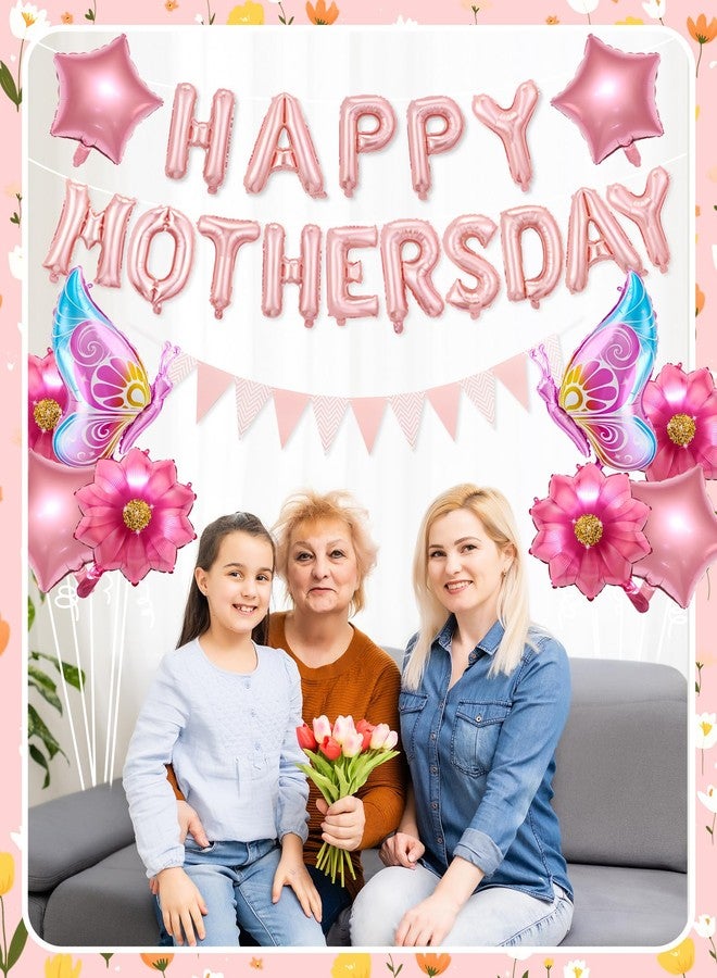 Oomloid Happy Mother's Day Balloon Set Decoration, Pink Mothers Day Decorations Banner Include Letter, Butterfly, Flower Balloons for Party Women - Image 4