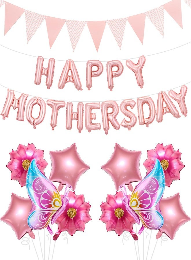 Oomloid Happy Mother's Day Balloon Set Decoration, Pink Mothers Day Decorations Banner Include Letter, Butterfly, Flower Balloons for Party Women - Image 1