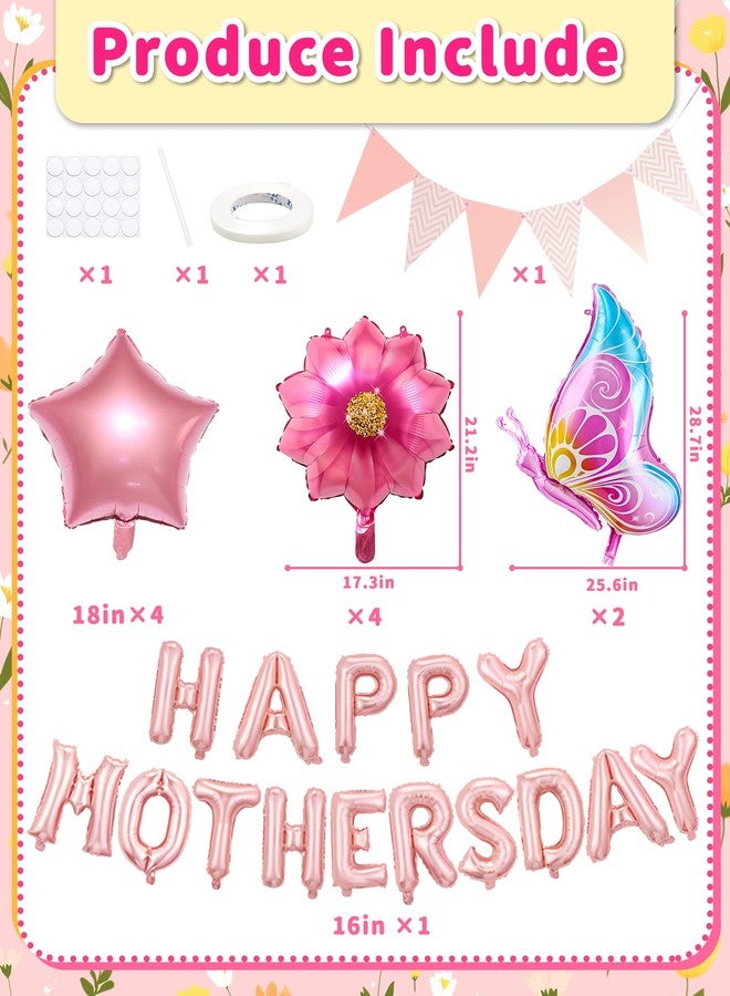 Oomloid Happy Mother's Day Balloon Set Decoration, Pink Mothers Day Decorations Banner Include Letter, Butterfly, Flower Balloons for Party Women - Image 2