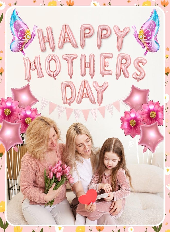 Oomloid Happy Mother's Day Balloon Set Decoration, Pink Mothers Day Decorations Banner Include Letter, Butterfly, Flower Balloons for Party Women - Image 3