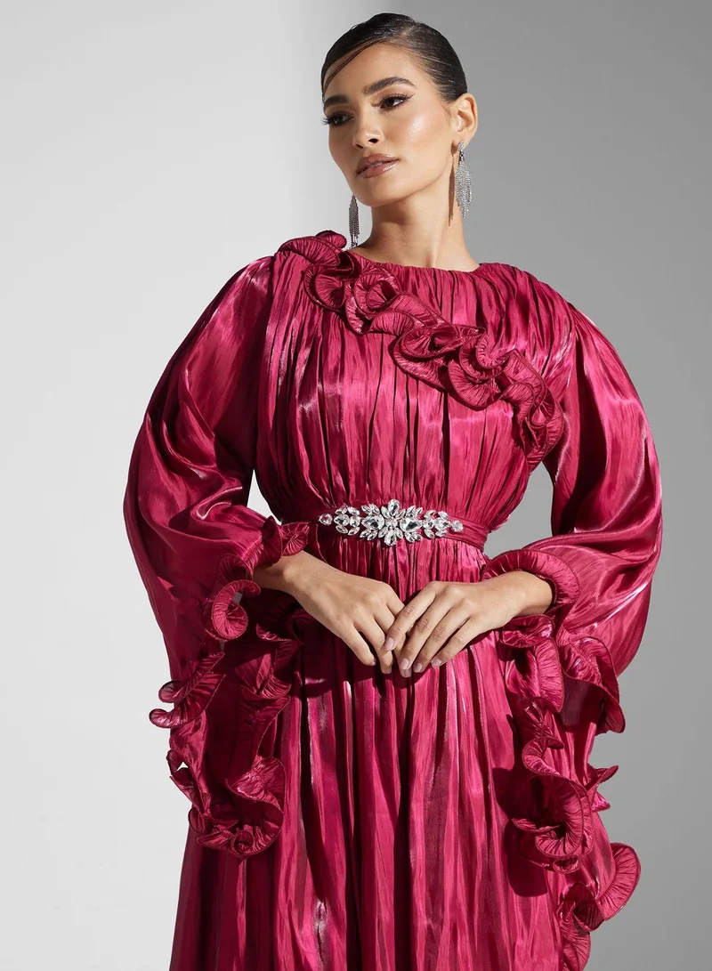 Golden Apple Sequin Ruffle Detail Dress