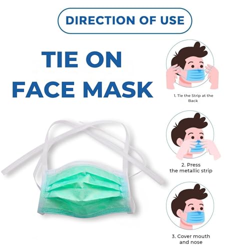 C-Cure® Disposable Tie On Face Mask with Nose Clip | 3 Ply Medical Face Mask with Meltblown filter Layer | ISO & CE Certified Disposable Safety Masks for Hospital Staff (100, Green) - Image 5