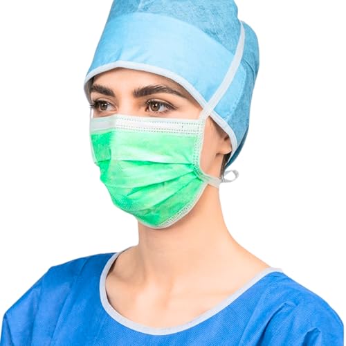 C-Cure® Disposable Tie On Face Mask with Nose Clip | 3 Ply Medical Face Mask with Meltblown filter Layer | ISO & CE Certified Disposable Safety Masks for Hospital Staff (100, Green) - Image 1
