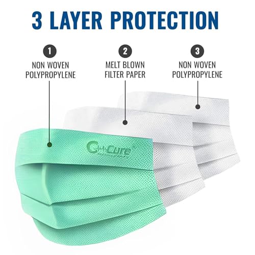 C-Cure® Disposable Tie On Face Mask with Nose Clip | 3 Ply Medical Face Mask with Meltblown filter Layer | ISO & CE Certified Disposable Safety Masks for Hospital Staff (100, Green) - Image 3