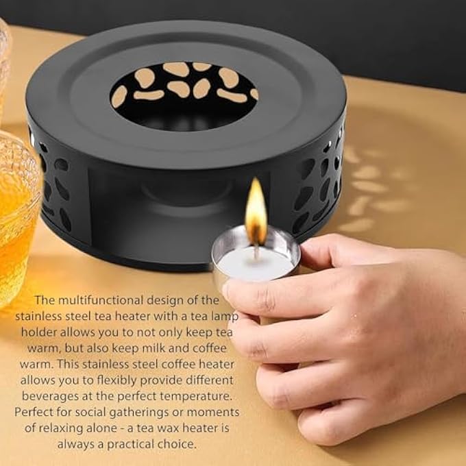 ريحني سخان شاي، سخان إبريق شاي من الفولاذ المقاوم للصدأ، سخان قهوة مصنوع من الفولاذ المقاوم للصدأ مع غطاء نار، مناسب لأباريق الشاي الزجاجية وغيرها من الاستخدامات المقاومة للحرارة لتسخين الأطباق - Image 4