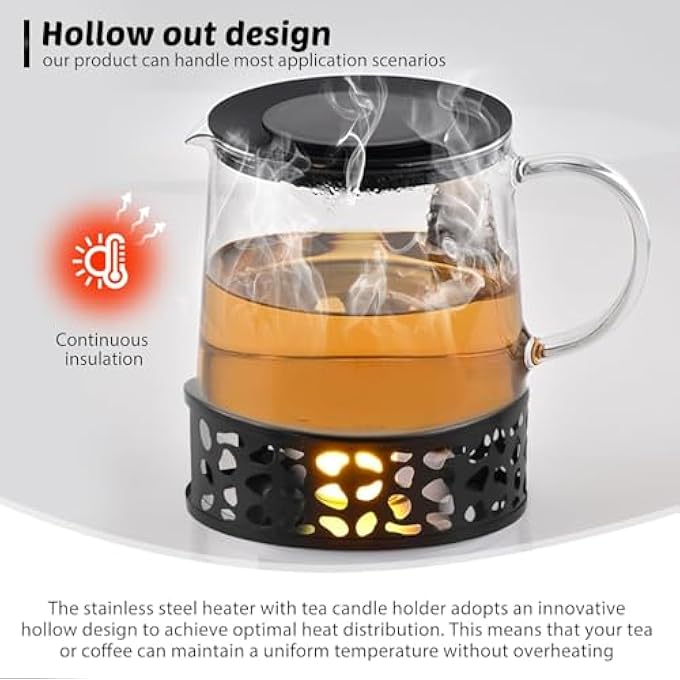 ريحني سخان شاي، سخان إبريق شاي من الفولاذ المقاوم للصدأ، سخان قهوة مصنوع من الفولاذ المقاوم للصدأ مع غطاء نار، مناسب لأباريق الشاي الزجاجية وغيرها من الاستخدامات المقاومة للحرارة لتسخين الأطباق - Image 3
