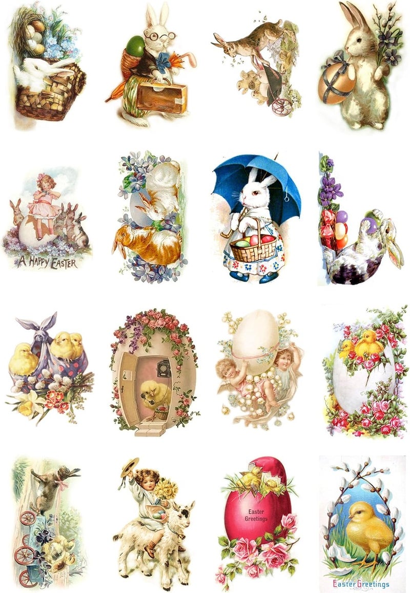 Flonz Decoupage Paper Pack (10sheets A4 / 8"x12") Easter Bunny Chicks Vintage Ephemera - Image 1