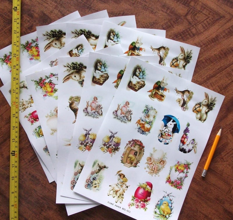 Flonz Decoupage Paper Pack (10sheets A4 / 8"x12") Easter Bunny Chicks Vintage Ephemera - Image 2