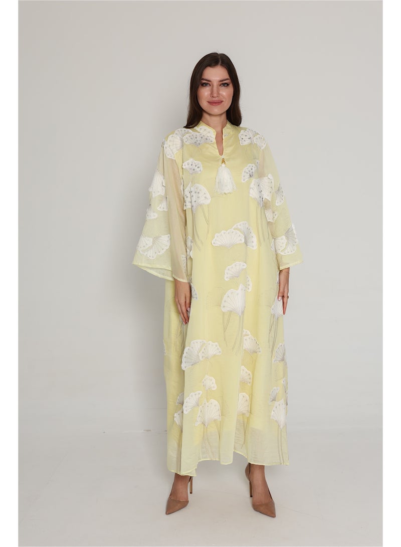 IKKXA Flowy Flower Pattern Dress IK08 Yellow - Image 1