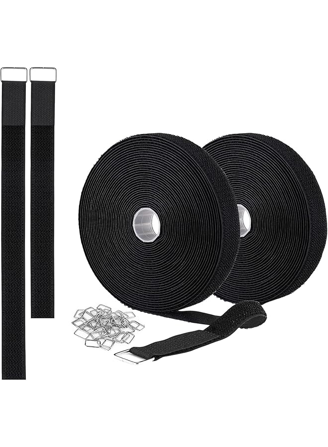 PROMASS 2 Rolls 32.2ft Straps 1 Inch Wide with 40 Metal Buckles, Adjustable Fastening Hook and Loop Straps, Reusable Cable Ties Cut-to-Length Nylon Cinch Straps for Organizer or Storage, Black (1 * 32ft)  - Image 1